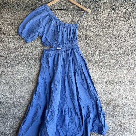 Steve Madden Leena Maxi Dress In Ultramarine Blue One Shoulder Small Ruffle - Picture 1 of 10